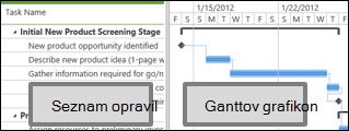 Project Center showing a list of tasks and a Gantt chart