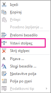 Insert Column command on the right-click menu