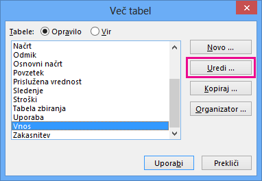 More Tables dialog box