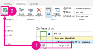 Izberite »Sprejmi« na zavihku »Ukrepanja«