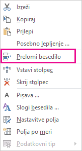 Wrap Text command on the right-click menu