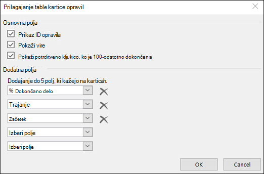 Prilagajanje nastavitev konfiguracije kartice