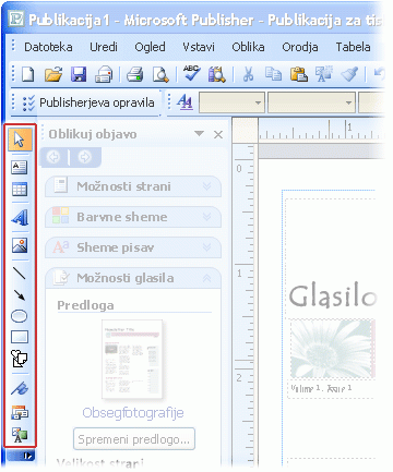 Orodna vrstica »Predmeti«