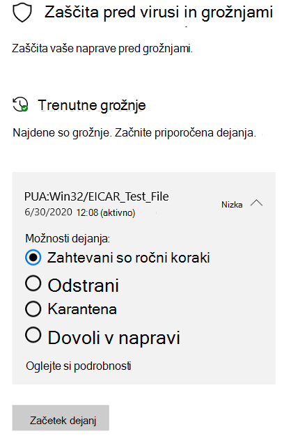 Dejanja, ki jih lahko izvedete, Varnost sistema Windows zazna morebitno neželeno aplikacijo