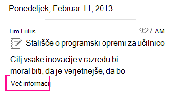 Posnetek zaslona neposrednega sporočila v obliki strnjene zgodbe z označenim pozivom »Preberite več o tem«