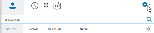 Možnosti glavnega menija Skype za podjetja