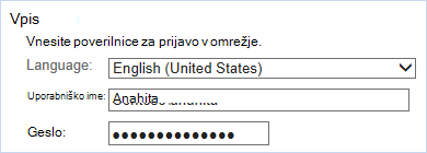 Vpis s poverilnicami za prijavo v omrežje