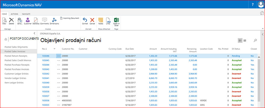 Primer s seznama objavljenih prodajnih računov