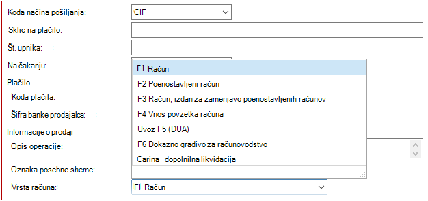 Nova vrsta računa za nakup Carinska dokončna likvidacija