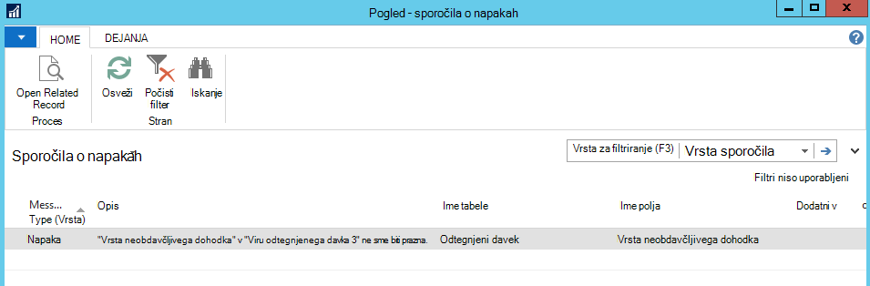 Posnetek zaslona funkcije »Odpri povezani zapis«