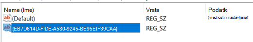 Screenshot of Product Code added to the registry