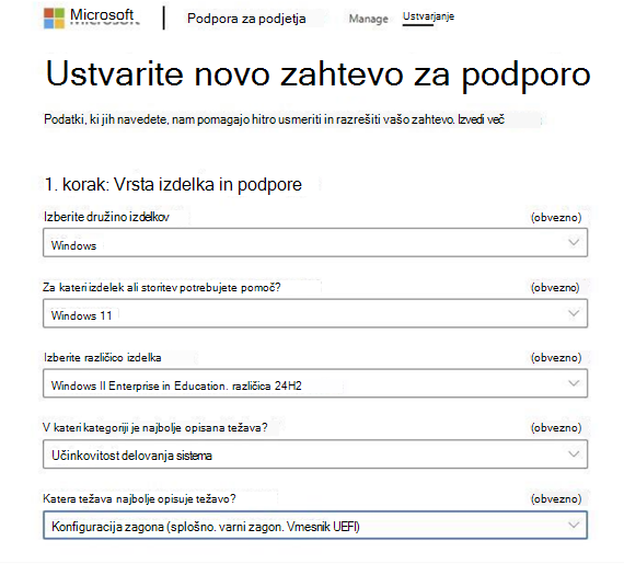 Ustvarite novo zahtevo za podporo