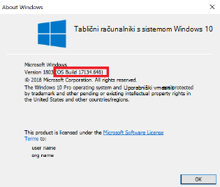 Image of Windows 10 version dialog