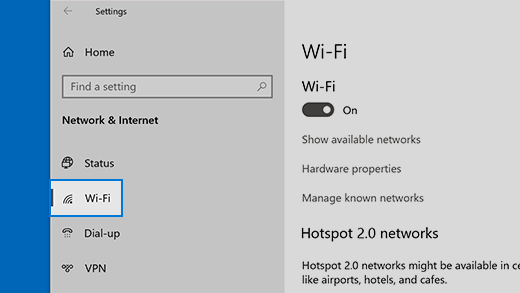 Ikona in Wi-Fi morata biti na seznamu »Omrežje & internet«