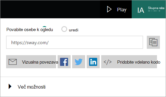Swayjev meni v Microsoftovem računu