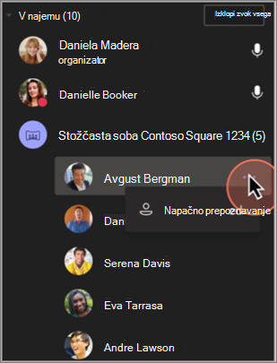 Posnetek zaslona, na katerem je prikazano, kako odstraniti napačno identifikacijo udeleženca.