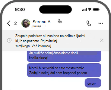 Posnetek zaslona pasice – ne delite zaupnih podatkov ali svojega zaslona z ljudmi, ki jih ne poznate. Prijavite sumljivo.