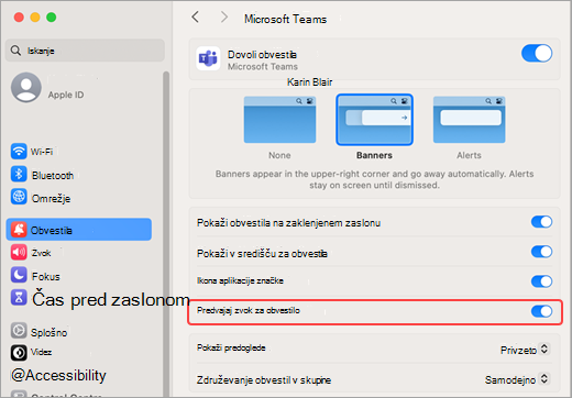 Mac setting play Zvoki v aplikaciji Teams
