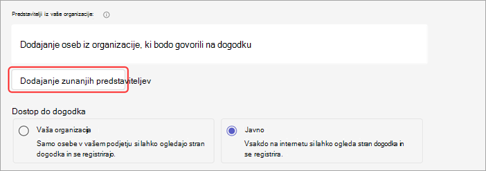 Posnetek zaslona, ki prikazuje, kako dodate zunanje predstavitelje v spletni seminar