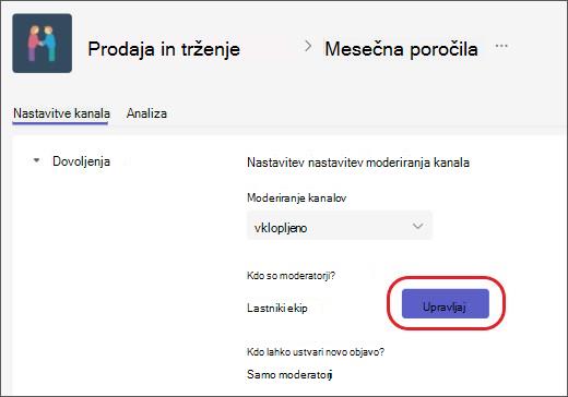 Dodajanje ali odstranjevanje moderatorjev kanala