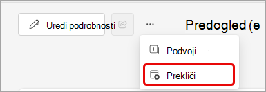 Posnetek zaslona preklica dogodka v aplikaciji Teams