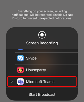 V sistemu iOS izberite Teams