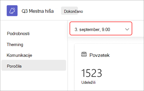 Posnetek zaslona, ki poudarja uporabniški vmesnik, kako si ogledati poročila sestankov z zaposlenimi za drug datum
