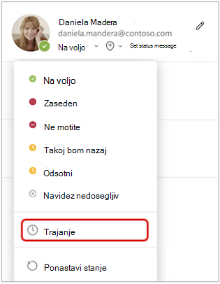 Trajanje v meniju stanja