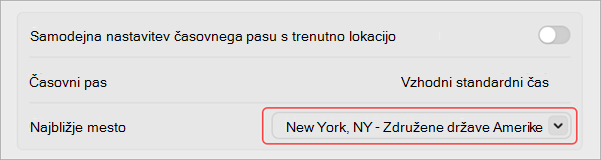 Nastavitve za spreminjanje časovnega pasu v sistemu MacOS