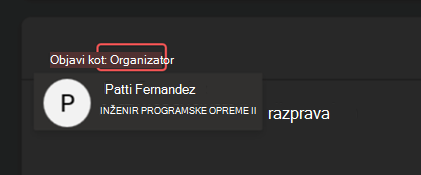 Posnetek zaslona objavljanja v aplikaciji Microsoft Teams Vprašanja&A kot organizatorja.
