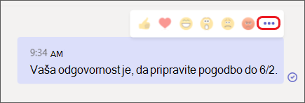Realistično sporočilo z označenim menijem Več možnosti.