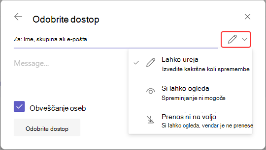 Slika z označeno ikono za urejanje za upravljanje dostopa do snemanja.
