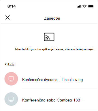 Izberite zaslon, ki je na voljo
