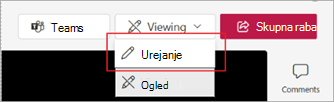 Posnetek zaslona, ki prikazuje, kako preklopite v način urejanja v storitvi Microsoft Stream.