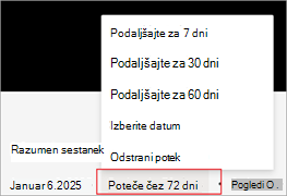Posnetek zaslona, ki prikazuje, kako podaljšate datum poteka posnetka v storitvi Microsoft Stream.