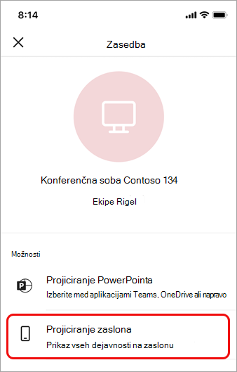 Dotaknite se Projiciranje mojega zaslona
