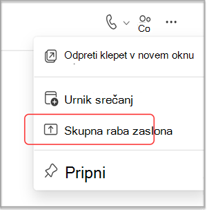 Skupna raba zaslona v klepetu MS Teams