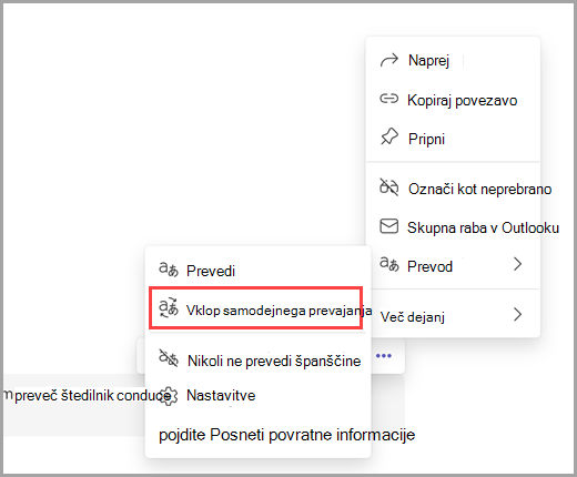 Izberite več možnosti za vklop samodejnih prevodov