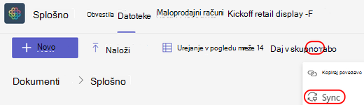 SharePointova mapa za sinhronizacijo Teams Ent