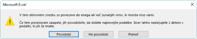 Pogovorno okno s prekinjenimi sklici v Excelu