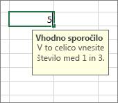 Prikaz vnosnega sporočila za celico