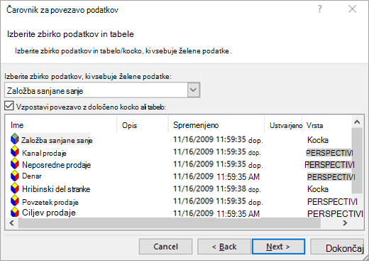 Čarovnik za podatkovno povezavo 2. stran