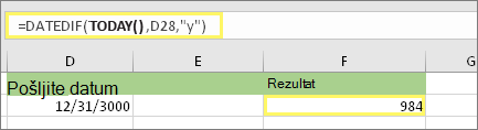 =DATEDIF(TODAY(),D28,y) in rezultat: 984