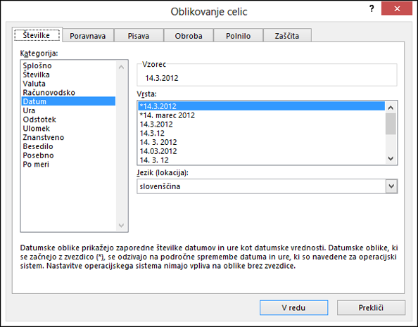Oblikujte celice kot datum