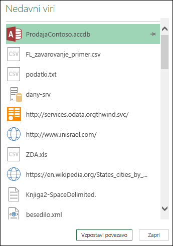 Get & Transform Recent Sources pane