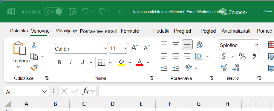 Nova datoteka aplikacije Excel