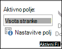 Nastavitve polj na traku
