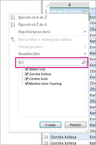 Filtrirajte z iskanjem