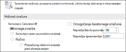 Slika možnosti samodejnega & ročnega izračuna