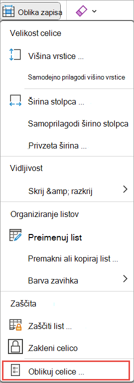 Oblikovanje celic za Excel